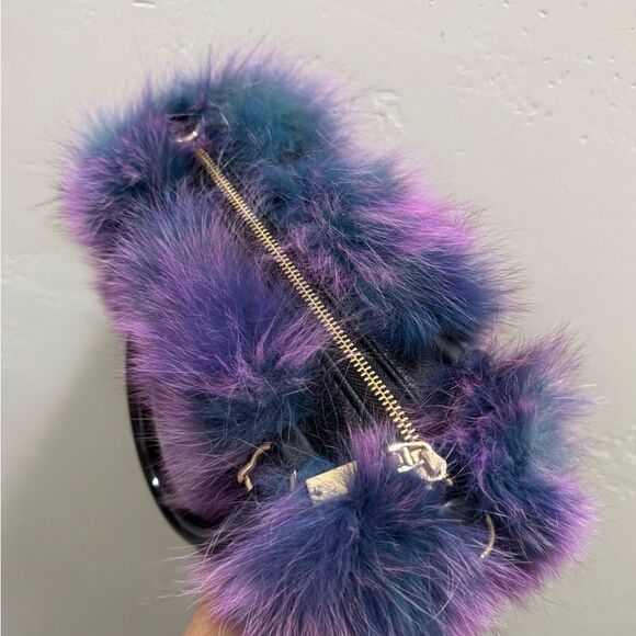 Purple Gradient Handmade Luxury Real Fox Fur Top Handles Satchel Bag/Crossbody - Picture 12 of 16